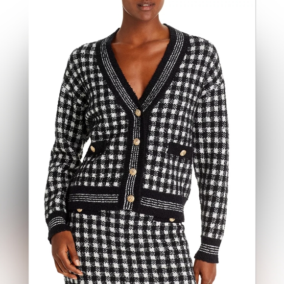 AQUA black and white checkered sweater cardigan with gold buttons - Brand NWT - Picture 1 of 1